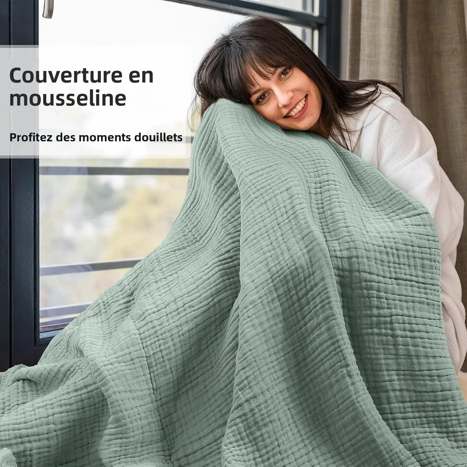 plaid mousseline coton leger boheme canape lit - vue 3 sur 7