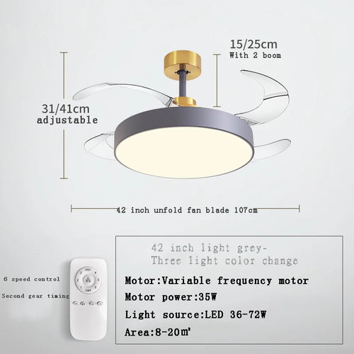 ventilateur de plafond moderne 	 avec lumières led télécommande rechargeable - vue 10 sur 15