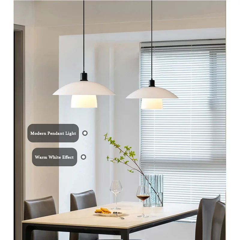 Lamp Glass Pendant Light,with Handblown White Art Glass Shade Adjustable Cord Black Finish Modern Hanging Pendant Light For Kitc - vue 6 sur 7