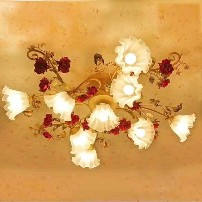 américain Rural fleur cuisine princesse filles chambre plafonnier assis lumière LED moderne plafonnier pour salon - vue 4 sur 9