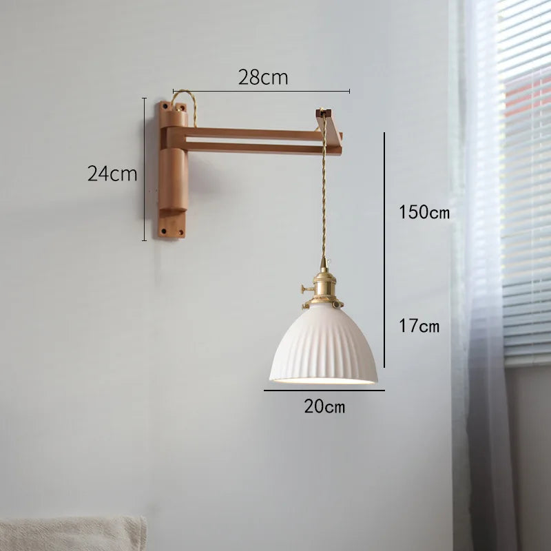 applique murale led rétro japonaise télescopique en laiton et verre - vue 11 sur 15