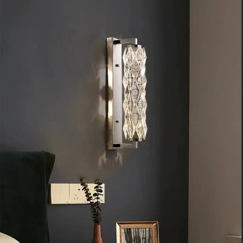 applique murale led chromée en verre de cristal avec 3 gradations variables