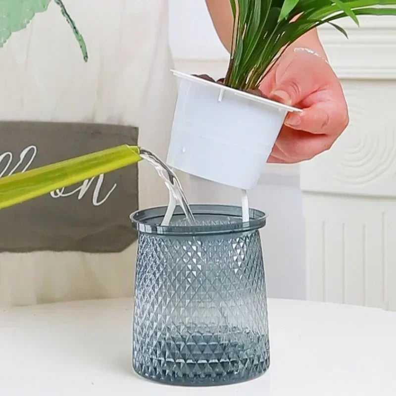 Self Watering Plant Pots, Lazy Hydroponic Water Absorbing Flower Pot, Mini Succulent Planter Tabletop Vase, Home Bonsai Decor - vue 3 sur 7