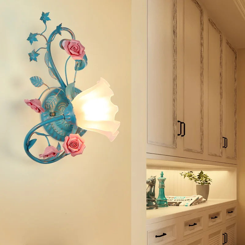 plafonnier rétro en céramique fleurs et plantes lumineuses - vue 15 sur 16