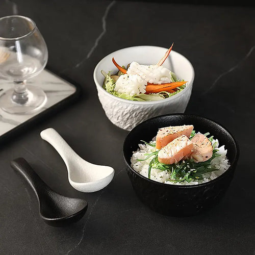 Service vaisselle ceramique mate motif roche bols assiettes