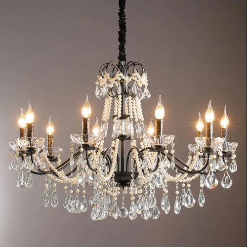 lustre moderne en cristal avec perles et éclairage led - vue 2 sur 10