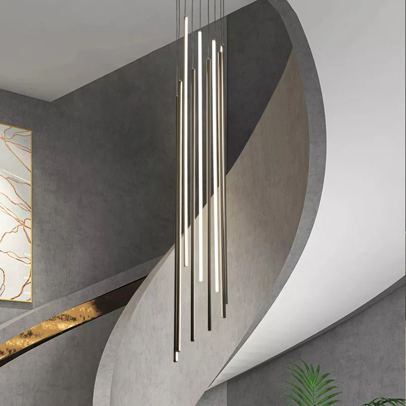 lustre design moderne duplex nordique éclairage longue led - vue 5 sur 9