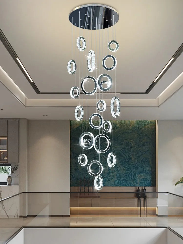 Modern LED Crystal Chandelier Nordic Ring Hanging Lights for Living Room, Hanging Lamps Fixtures Staircase Lighting Pendant Lamp - vue 5 sur 14