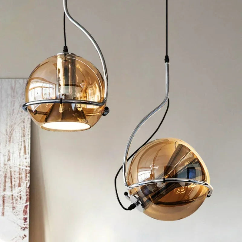 suspension en verre ambré style nordique moderne luminaire décoratif - vue 2 sur 7