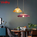 Minimalist nordic pendant light japanese style brass glass flower lamp