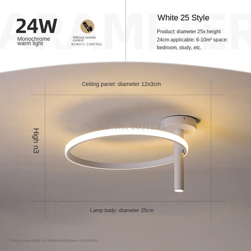 Modern minimalist LED ring ceiling light for home décor - vue 19 sur 24