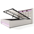VSOGA Upholstered Bed with USB, 90/140/160/180 x 200 cm, LED Double Bed, Metal Slatted Frame, Linen  (Mattress Not Included)