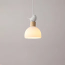 lustre led en bois avec abat-jour en verre blanc