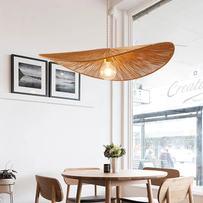 lampe suspendue en rotin tissé style sud-est asiatique - vue 5 sur 8