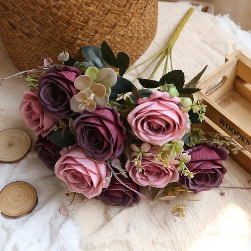 bouquet de roses artificielles en soie pour décoration intérieure - vue 9 sur 13