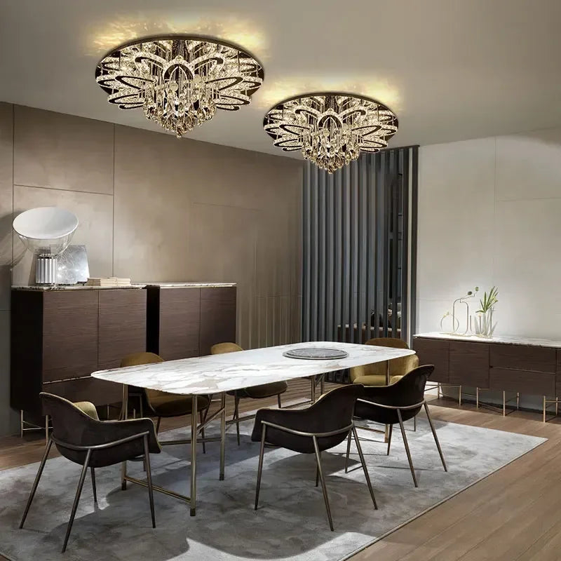 plafonnier led moderne en cristal et acier inoxydable design élégant pour intérieur - vue 6 sur 7