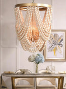 lustre rétro en perles de bois pour décoration intérieure