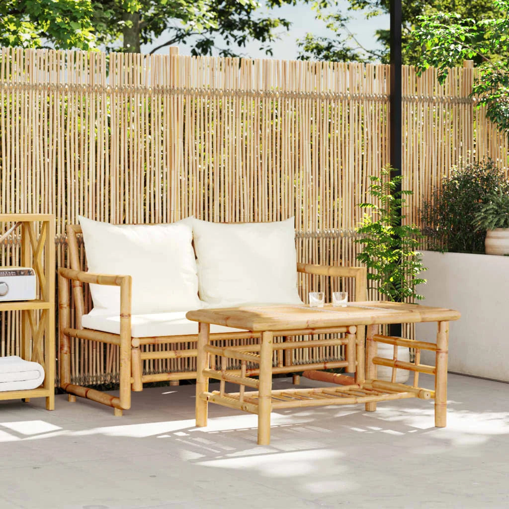 salon de jardin 2 pièces avec coussins en bambou
