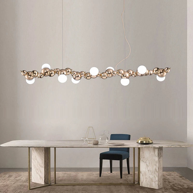 suspension design led art déco en or chromé pour intérieur élégant - vue 3 sur 16