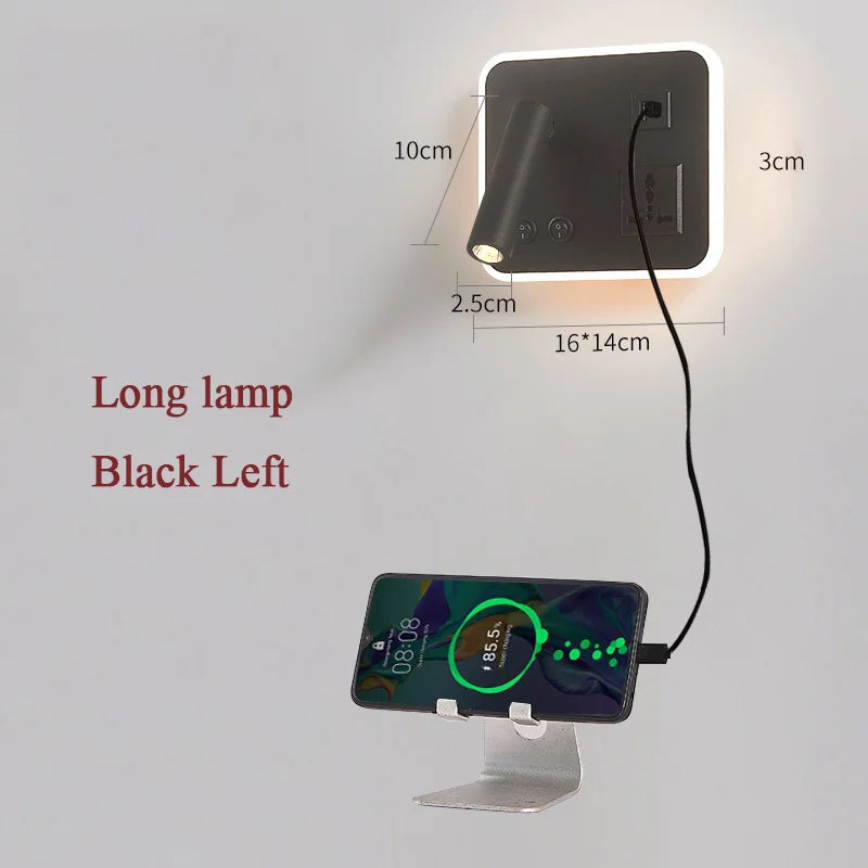 lampe de chevet murale led avec port usb et interrupteur rotatif - vue 13 sur 14