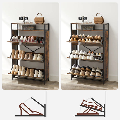 VASAGLE Shoe Cabinet, Slim Shoe Rack, 3-Leaf Shoe Storage Cabinet, Holds 15-24 Pairs, Dustproof, 30 x 80 x 130 cm, for Entryway - vue 5 sur 7