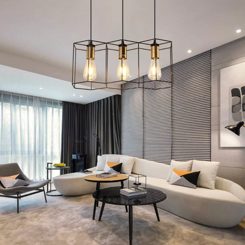 lustre créatif led moderne avec cadre métallique géométrique