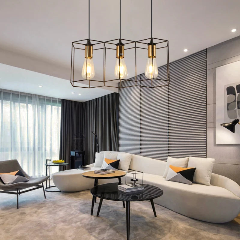 lustre créatif led moderne avec cadre métallique géométrique - vue 6 sur 11