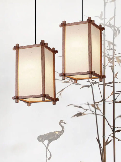 Vintage Asian zen wooden pendant light - vue 3 sur 6