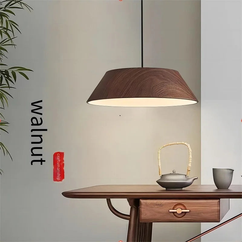 Nordique imple noyer Grain couleur bois Grain LED lustre japonais salle à manger barre lampe Wabi Sabi Art café table suspension - vue 4 sur 8