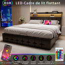 Storage Bed,Upholstered Bed 140/160x200cm,Headboard with LED Lighting and Charging USB,Double Bed with Storage Space,No mattress