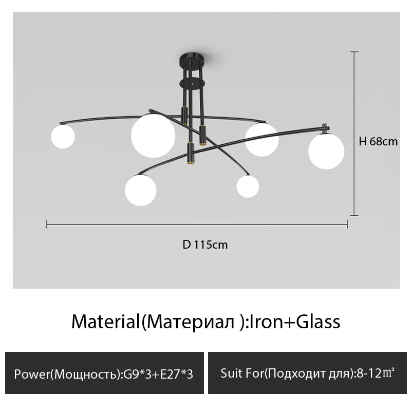 Minimalist glass chandelier in Nordic style for interior decoration - vue 14 sur 14