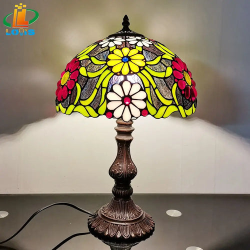 lampe de chevet style tiffany rétro en verre créatif vintage - vue 2 sur 7