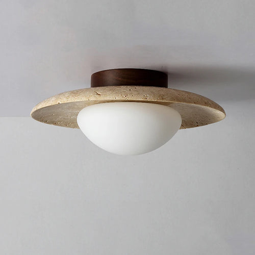 plafonnier wabi sabi en travertin forme de disque pour intérieur et extérieur