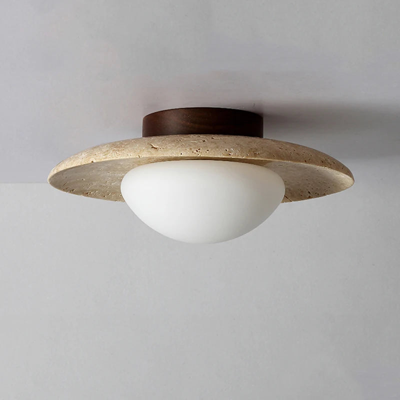 plafonnier wabi sabi en travertin forme de disque pour intérieur et extérieur - vue 4 sur 6