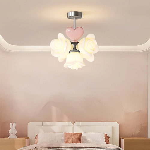 lustre à fleurs roses led pour chambre enfant décor romantique et chaleureux - vue 2 sur 7