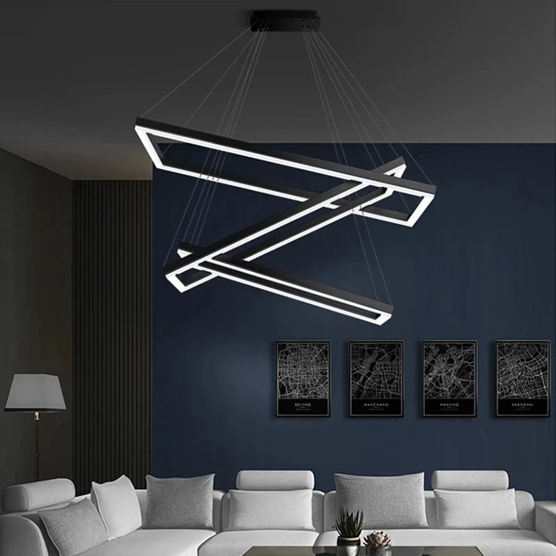 lustre led moderne salon maison plafond luxe intérieur - vue 6 sur 17