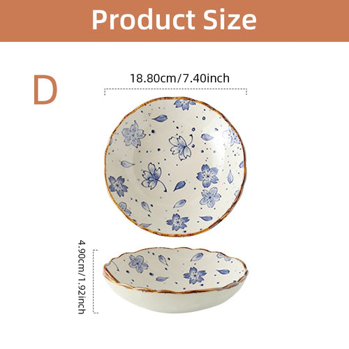 Assiettes profondes céramique style japonais floral rétro
