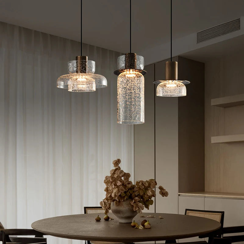 suspension en verre craquelé avec led et cordon réglable - vue 4 sur 12