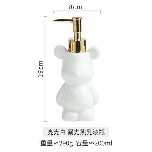 Bear Shape Ceramics Soap and Gel Dispenser, Creative Gold Silver, 200ml Empty Shampoo Bottle, Bathroom Storage Accessories - vue 11 sur 10