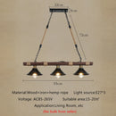 Vintage industrial chandelier in solid wood with hemp rope
