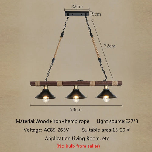Vintage industrial chandelier in solid wood with hemp rope - vue 3 sur 7