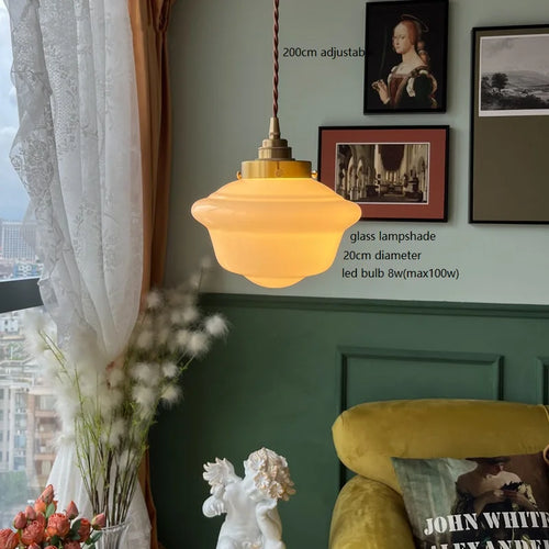 Suspension nordique moderne douille en cuivre abat-jour en verre blanc chambre salon suspension LED luminaires - vue 10 sur 30