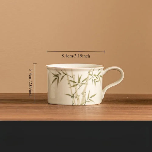 Mug en porcelaine style chinois fleuri avec cuillère