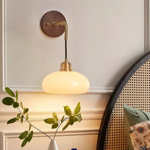 Walnut Wood Glass Brass, Wabi-sabi minimalist Modern style, Wall Sconce light for Bedroom, Bedside, Living, Dining Room