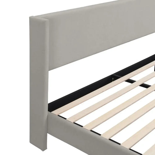 VSOGA Upholstered Bed, Double Bed, Bed With Slatted Frame, High Headboard, Upholstered Headboard, 180 X 200cm, Linen, Grey - vue 3 sur 6