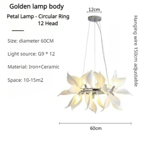 lustre moderne en céramique avec pétales de fleurs et lumière led - vue 12 sur 15