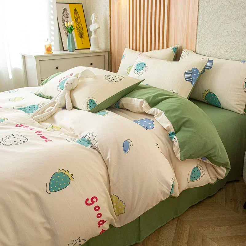 housse de couette imprimée fleurs en coton lavé