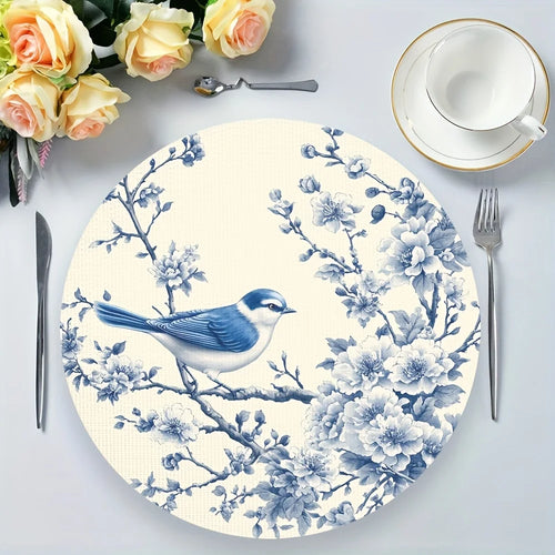 set de table motifs fleurs oiseaux style chinois