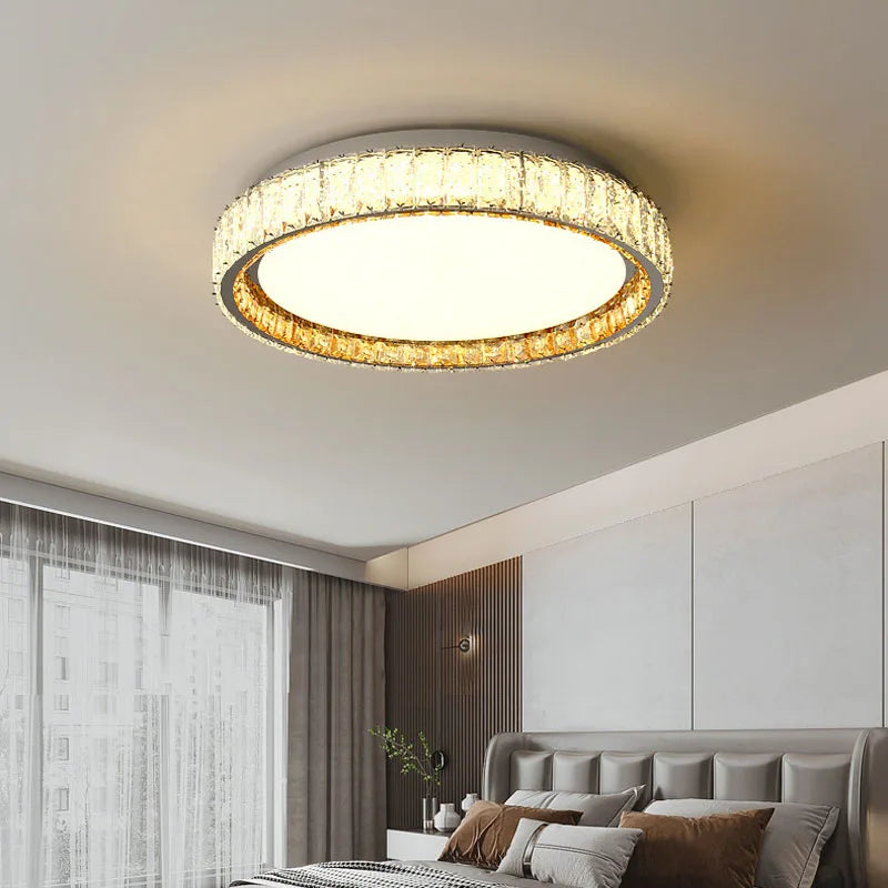 Plafonnier anneau lumineux en or avec cristaux luxueux et led réglable - vue 4 sur 6