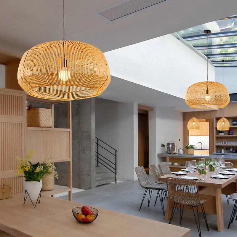 suspension vintage en rotin style chinois pour intérieur élégant - vue 4 sur 12